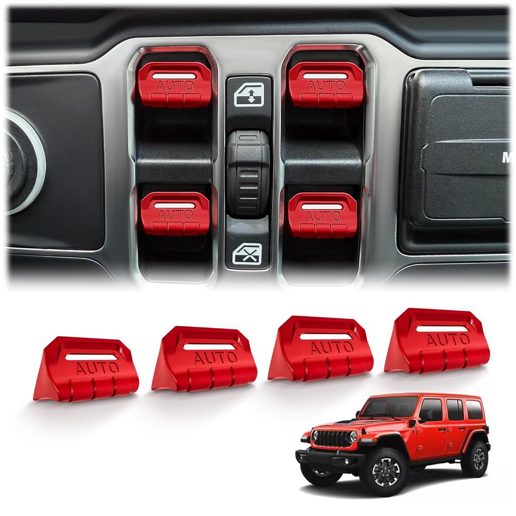 4PCS Premium Aluminum Window Decorative Switch Ring Trims Button Cover Set for Jeep Wrangler JL JLU 2018-2025 2026 & Gladiator JT -2026 Accessories -