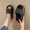 Pearl Muffin Thick-soled Slippers for Women's Summer Wear 2025 New Versatile One-word Seaside Vacation Beach Cool Slippers