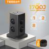 Tessan Сетевой фильтр Tower с удлинителем USB 2M, черный вертикальный сетевой фильтр Tower с защитой от перенапряжения, розетка EU Plug Tower