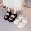 Open-toed platform muffin sandals women's 2025 summer wear fashion high-end Velcro heightening beach shoes ins