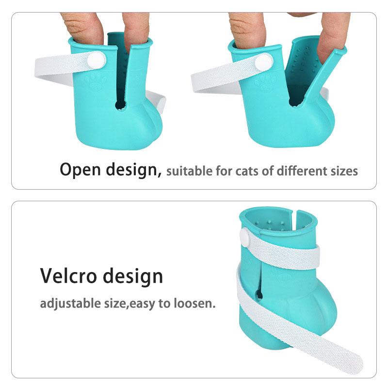 4pcs Anti-Scratch Cat Feet Covers Adjustable Anti-Off Shoes for Cat Silicone Cat Paw Protector Boots for Cat Bathing Pet Supplie 4