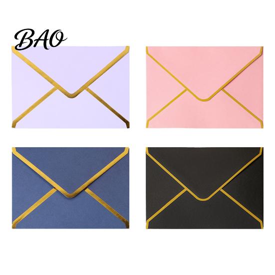 Colored Adhesive Paper Stationery 5Pcs Western Style Envelopes with Gold Foil Trim, Offset Invitation Triangular Envelope Flaps for Wedding, Greeting