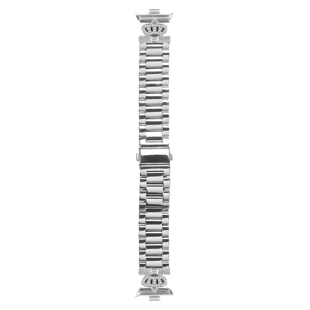 For Xiaomi Smart Band 8 Pro Stainless Steel Strap Crown Shape Rhinestone Decor Silver Watch Band