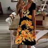 Summer Fashion Women's V Neck Short Sleeve Fan Rose Printed Dress Sex Dress
