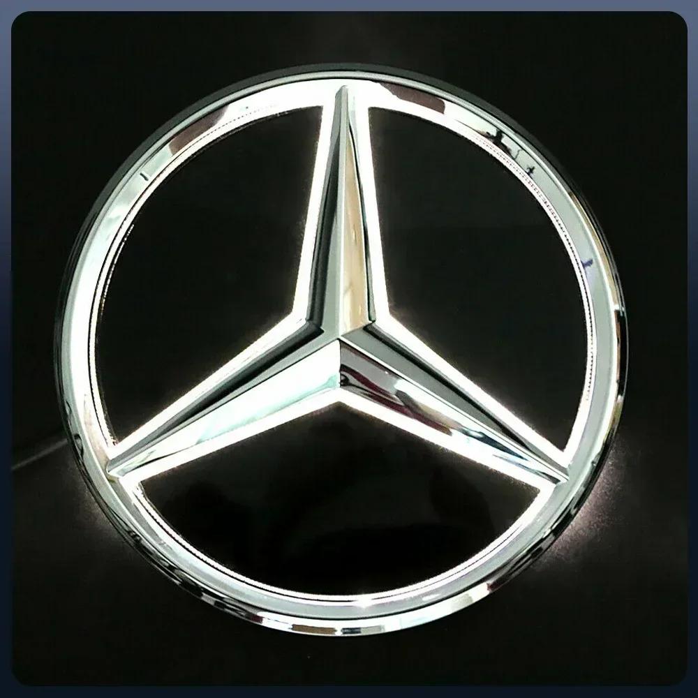 Car Sticker 2025 Hot For Mercedes Benz Fit For Mercedes Benz Chrome Silver Front Grille Mirror Star LED White Illuminated Emblem