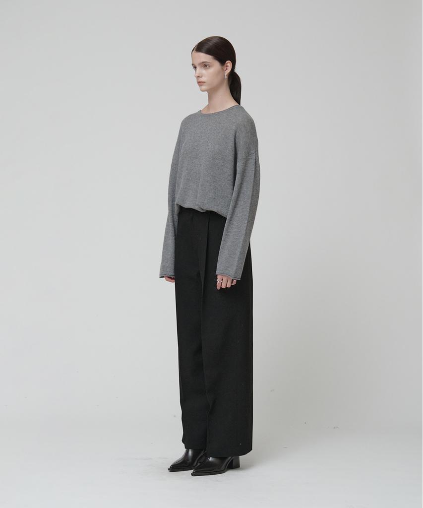 MUSEE [Essentiel] Arch Minimal Wool-Blend Semi-Wide Pants_Black