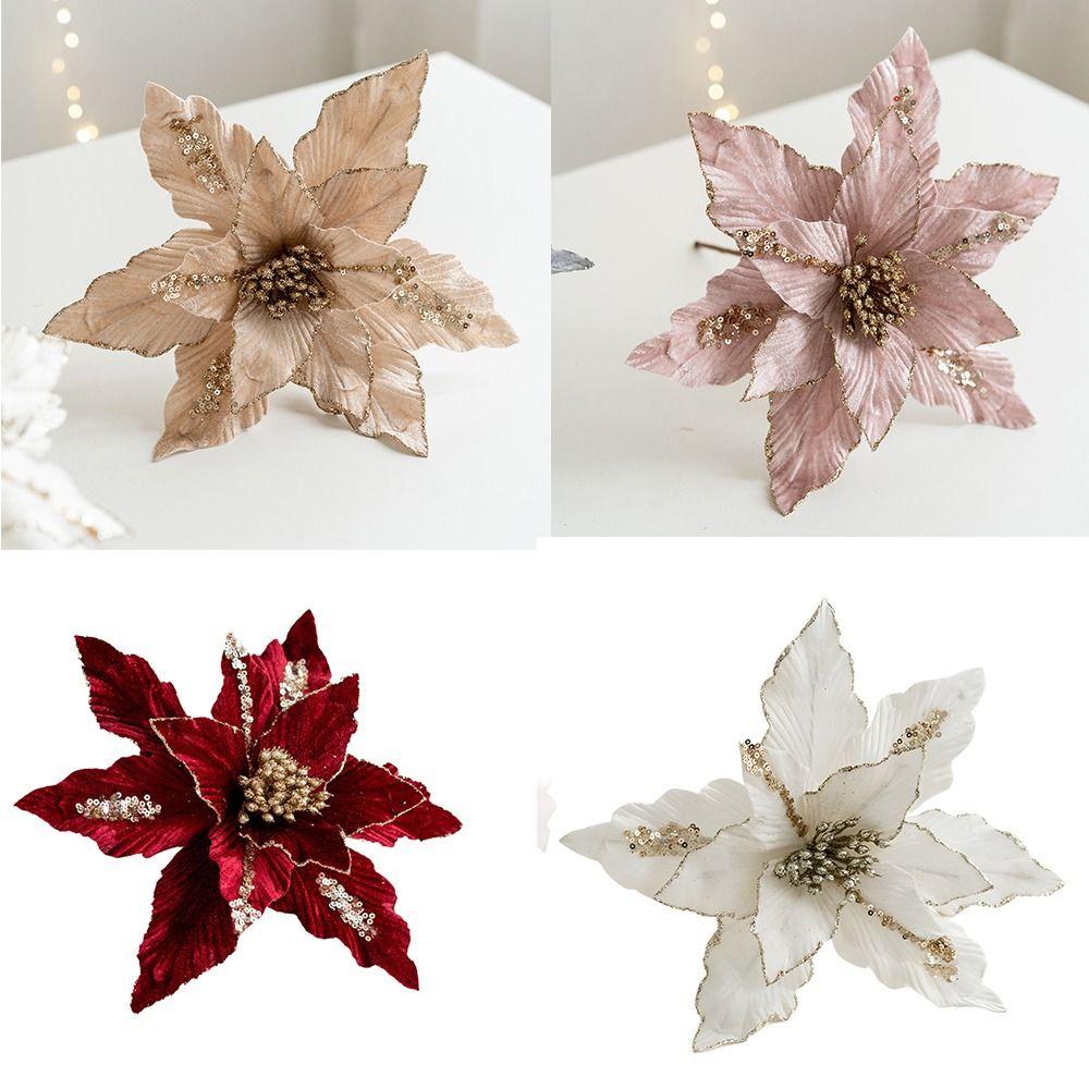 Fabric Plastic Fake Flower 26cm Christmas Decor New Xmas Tree Decorations  New Year