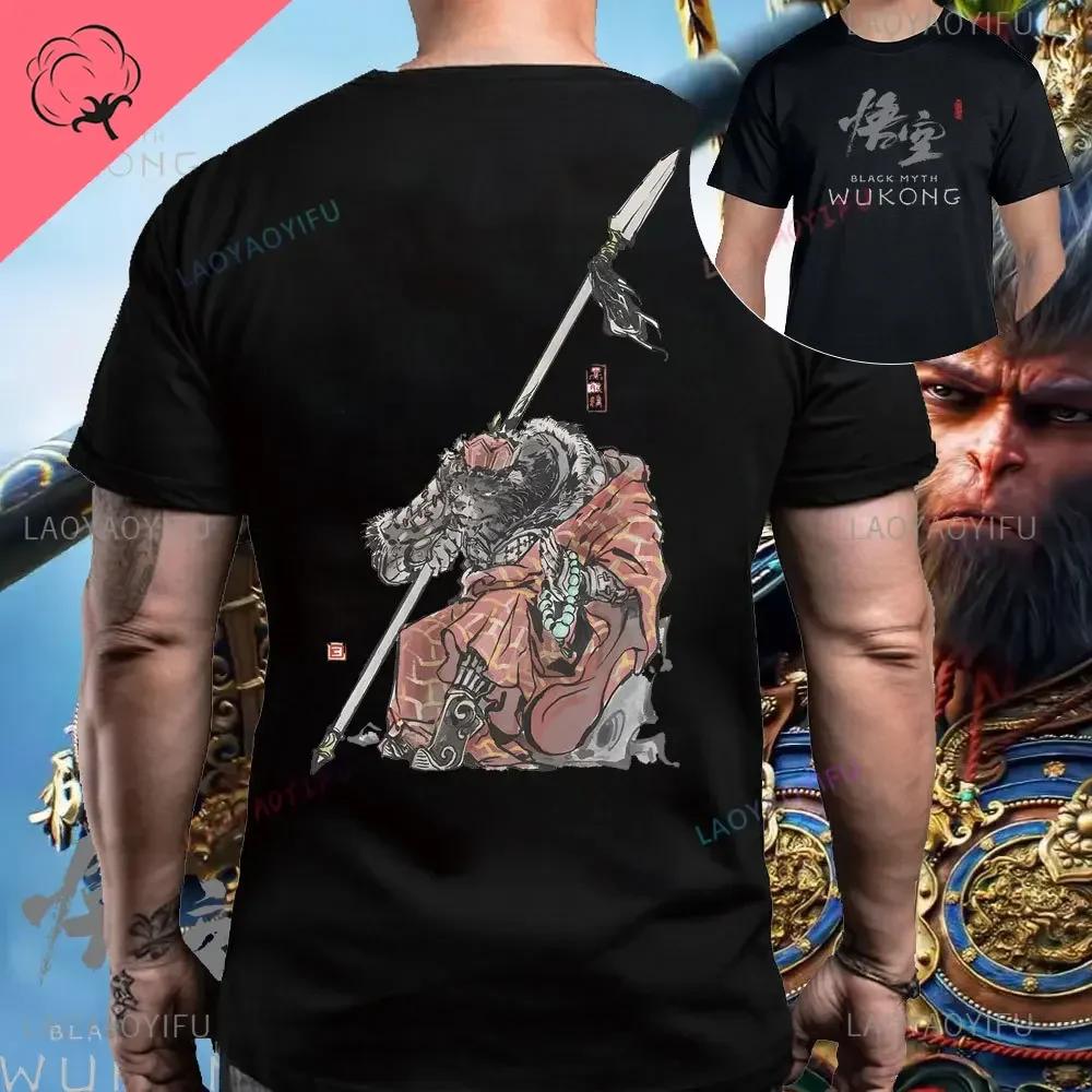 Черная футболка с принтом мифа Укуна из хлопка с рисунком группы Wukong Game, мужская рубашка с короткими рукавами, футболка Monkey King, топы