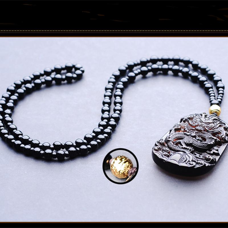 Натуральный обсидиан, ледяные виды, двенадцать знаков зодиака, кулон с драконом, мужское и женское ожерелье, дракон Тэн, бирка четырех морей