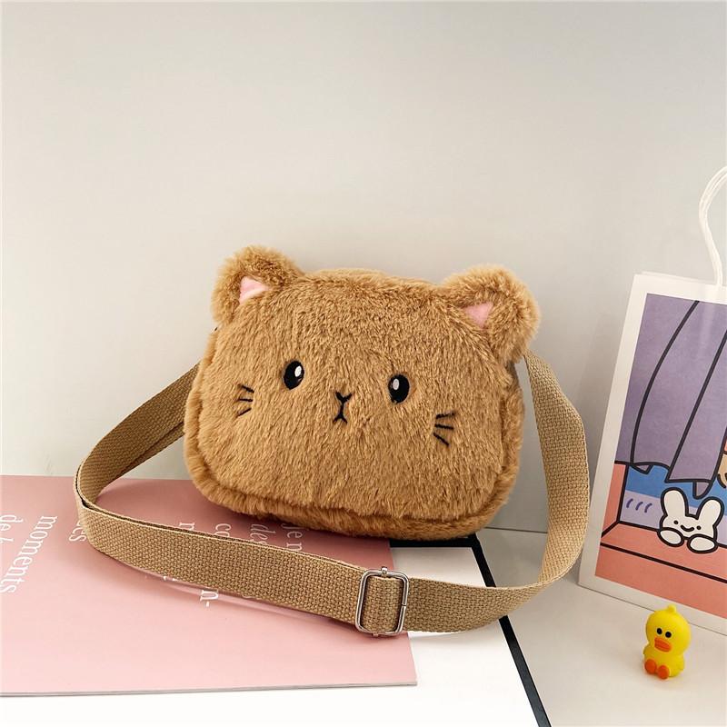 Cat Fashion Cartoon Children Shoulder Crossbody Bag With Soft Plush Gift Kids