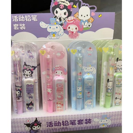 Ohsung Store 1+1 Sanrio Sharp Lead Cinnamoroll Pochaco My Melody Kuromi Mechanical Pen Stick 0,5 мм Set 4 Types, популярный персонаж в Корее
