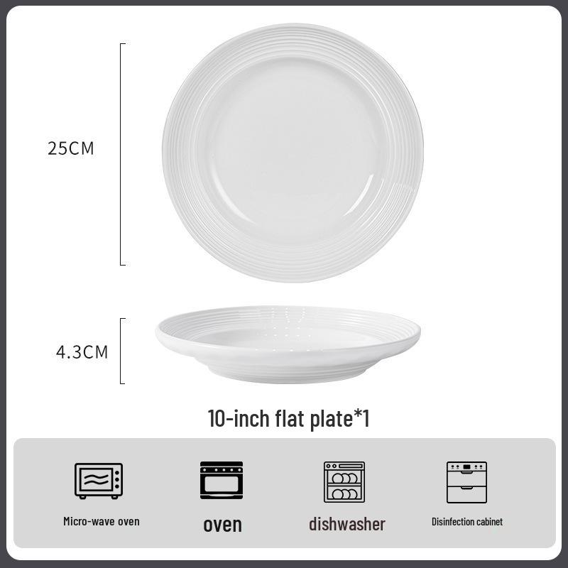Ribbed Underglaze White Ceramic Tableware Set: Includes Plates, Chopsticks, Soup, Noodle, and Rice Bowls