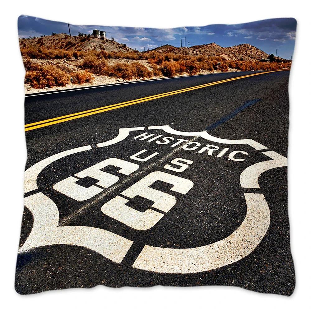 Наволочка Route 66 Retro, украшение для дома, полиэстер, наволочка для дивана, наволочка для автомобиля, натуральный пейзаж, Funda Cojin