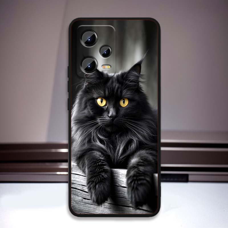 Аниме мультяшный кот иллюстрация Для Xiaomi Redmi Note 15 14 13 12 12S 11E 11 11S Pro Plus 4G 5G Черный Мягкий ТПУ Чехол для телефона