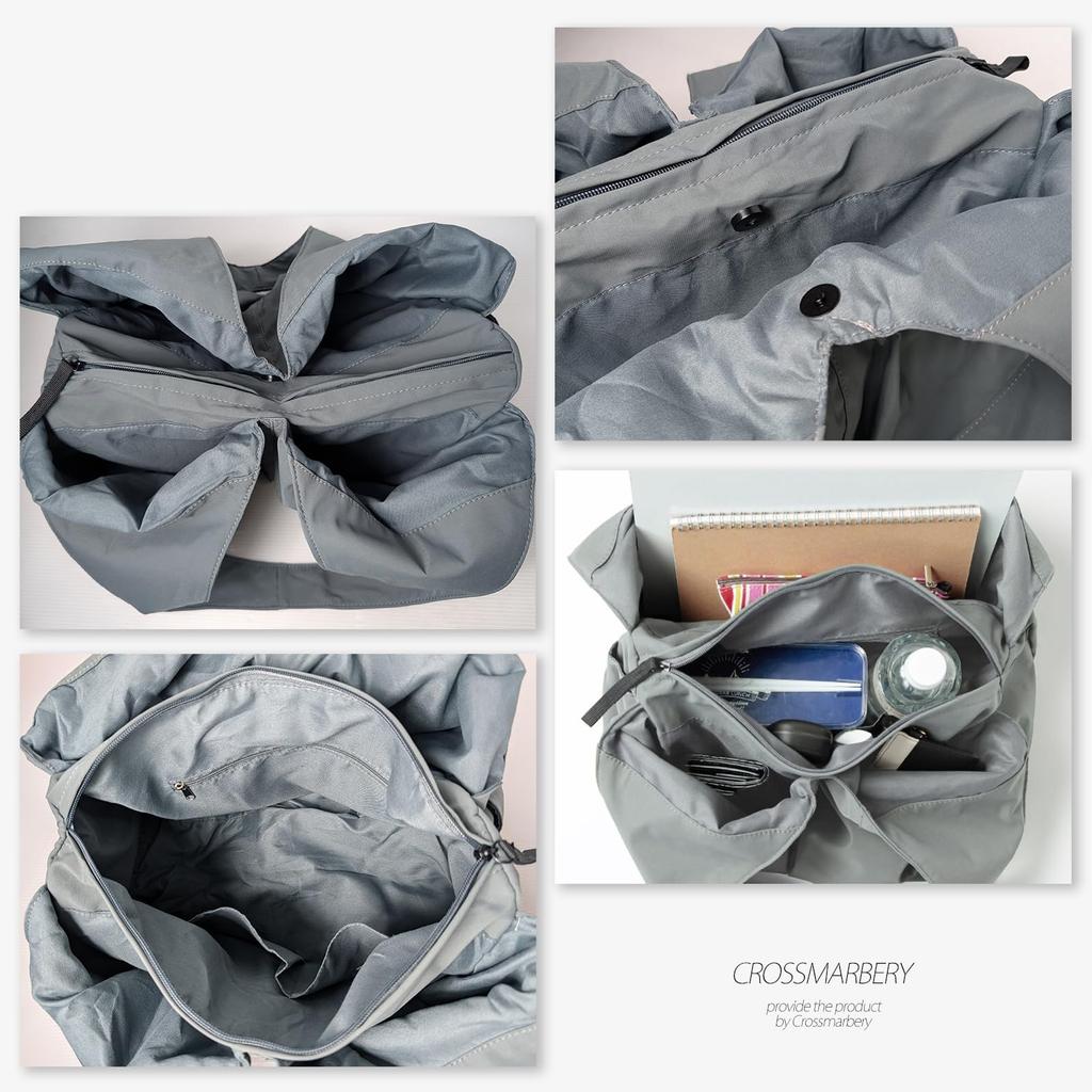 Большая большая сумка-тоут с множеством плечевых сумок, симпатичная сумка R62 черного цвета [Crossmarberry], вместимость, молния, нейлон, легкая, женская, стильная, молния,