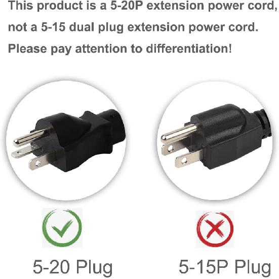 6Feet/1.83M Nema 5-20P Power Extension Cord, (UL CUL Listed) Heavy Duty 12AWG Nema 5-20P to 5-20R Extension Power Cable,20Amp T Blade Male to Female