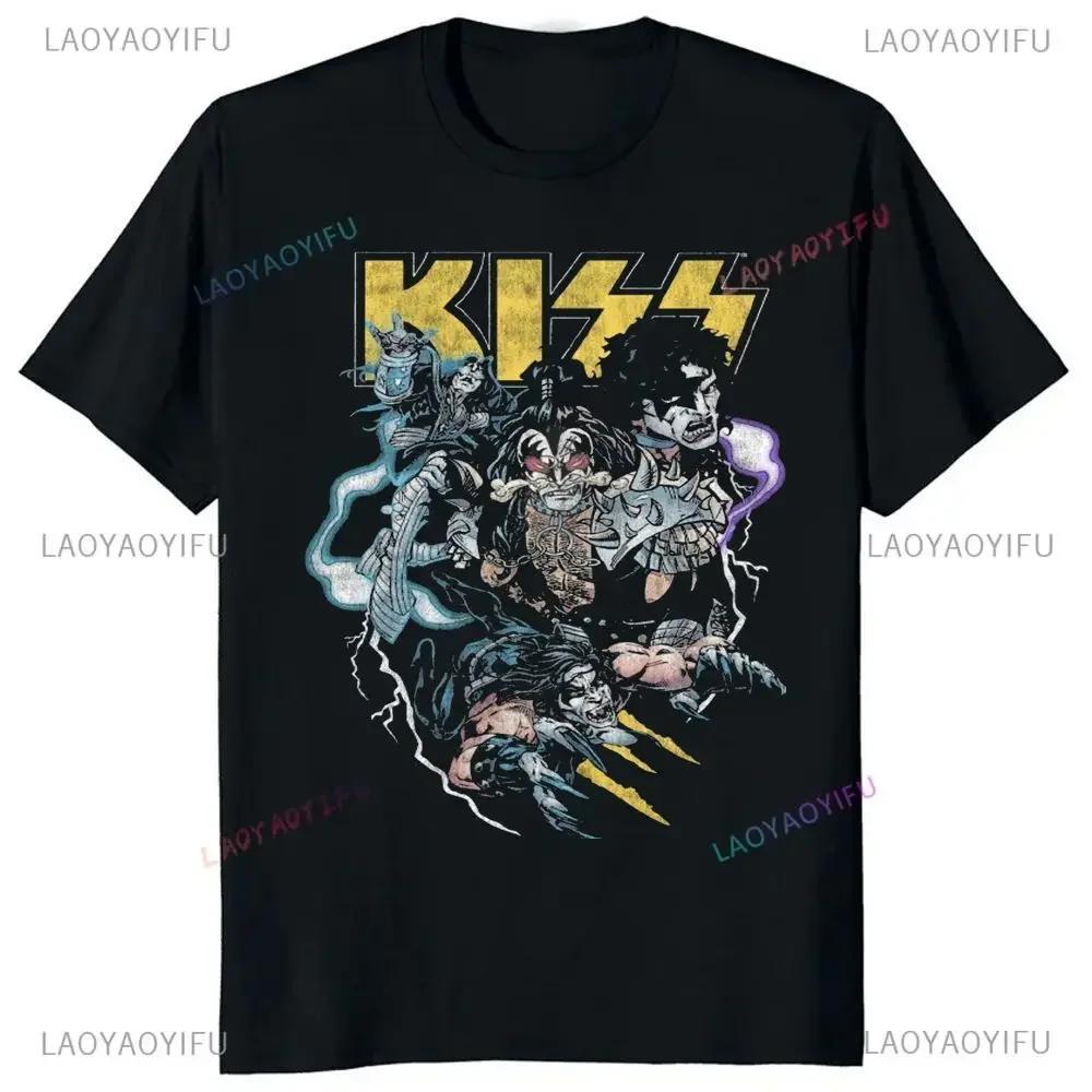 Kiss Band Men and Women Fashion Music Rock Top Harajuku Short Sleeve Universal Pattern Big T-shirt