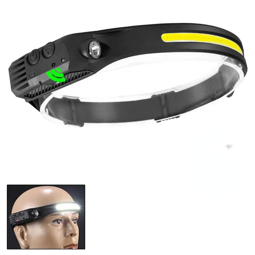 Портативный светодиодный прожектор COB, налобный фонарь, встроенный аккумулятор, USB-перезаряжаемый, для улицы, налобный, для кемпинга, охоты, налобный фонарь