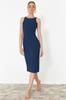 Women's Fashion New Dress Oil-Fitting Collar Accessory Detailed Midi Woven Dress