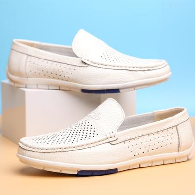 Летние кожаные туфли-мокасины Wenzhou Leather Shoe Factory, мужские, новые, с перфорацией, на мягкой подошве, для вождения, с дырочками