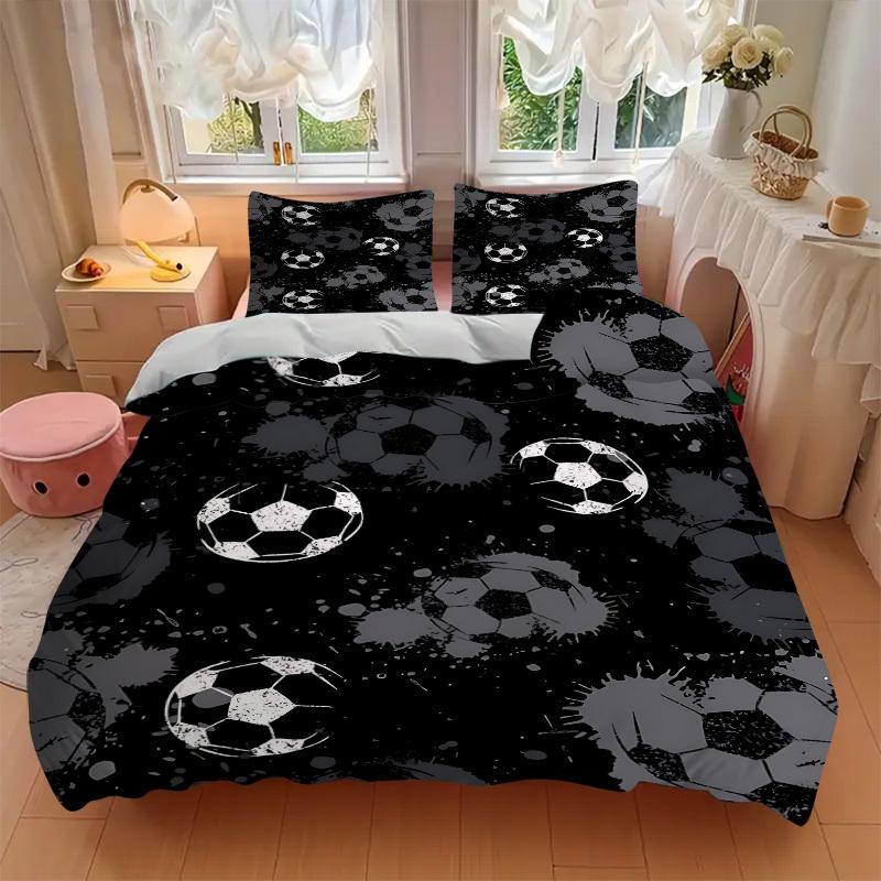 3pcs Soccer Balls Bedding Set, Includes 1 Comforter + 2 Pillowcases, Without Pillow Inserts, Soft Comfortable, Lightweight Breathable, Print