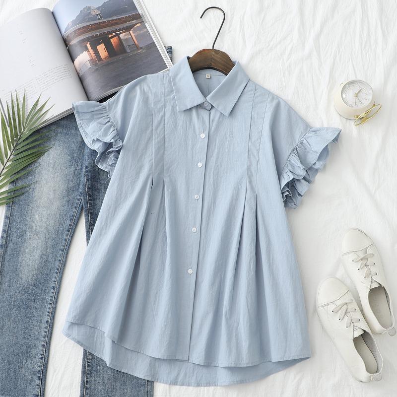 Loose Lotus Leaf Sleeve Short Sleeved Shirt for Women's Summer Design Slimming Shirts