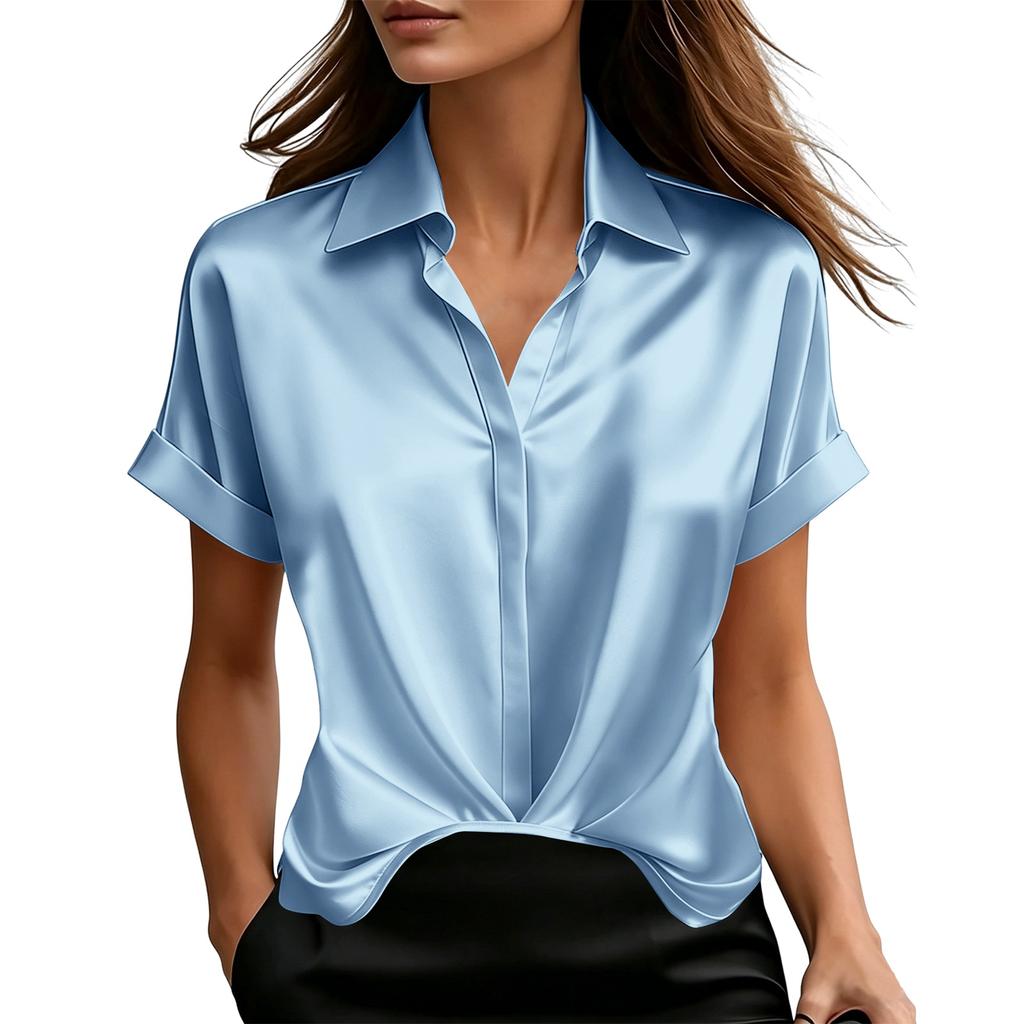 Women's Summer French Satin Shirt And Women's Short Sleeved Top