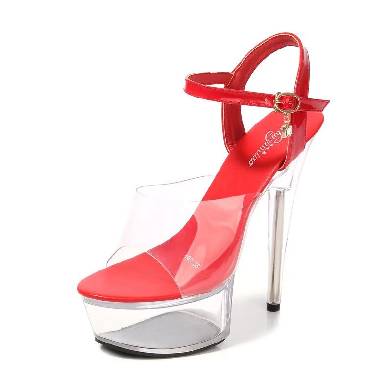 34-43 Sexy Super High Heel Shoes 15CM Slim Heel Platform Sandals Transparent Crystal Shoes Wedding Shoes Banquet