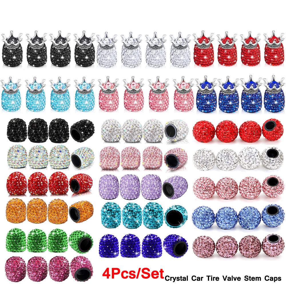 DSYCAR 4Pcs Crystal Rhinestone Universal Car Tire Valve Caps Attractive Dustproof Bling Car Accessories Valve Stems 1