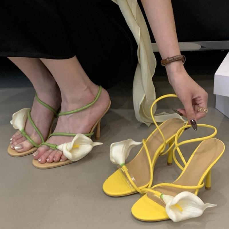 Модные Сексуальные ПВХ Прозрачные Цветочные Узкие Ремешки Женские Сандалии Уличный Стиль Открытый Носок Тонкий Высокий Каблук Вечеринка Выпускной Обувь Zapatos De Mujer