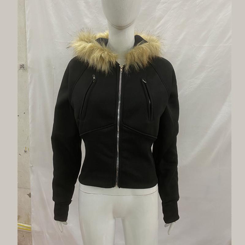 Осень и Зима Европейский и Американский Ретро Молния Персонализированный Приталенный Талия Плюшевое Худи Женская Одежда