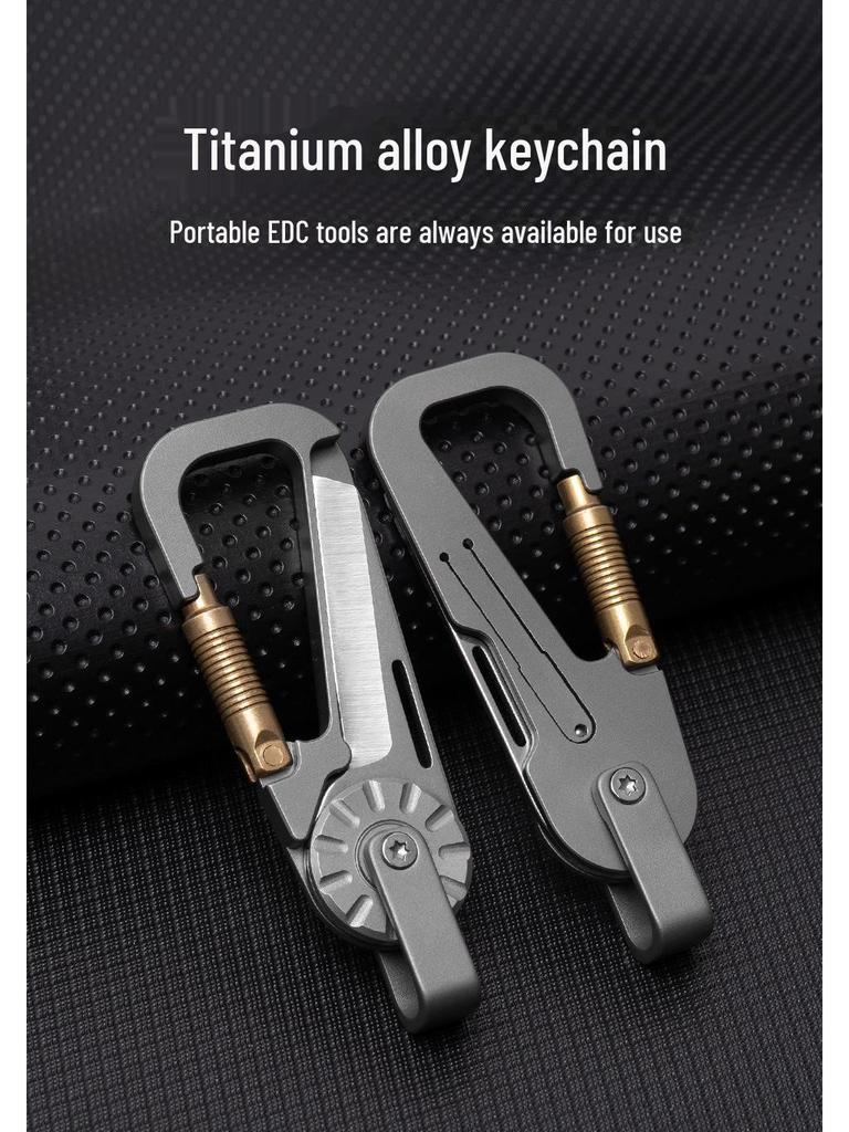 Men's Titanium Alloy Keychain with Knife - Portable EDC Pendant
