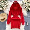 Новогоднее пальто, красное платье, женское осенне-зимнее новое дизайнерское платье с капюшоном на молнии, облегающая юбка на бедре, трикотажные юбки