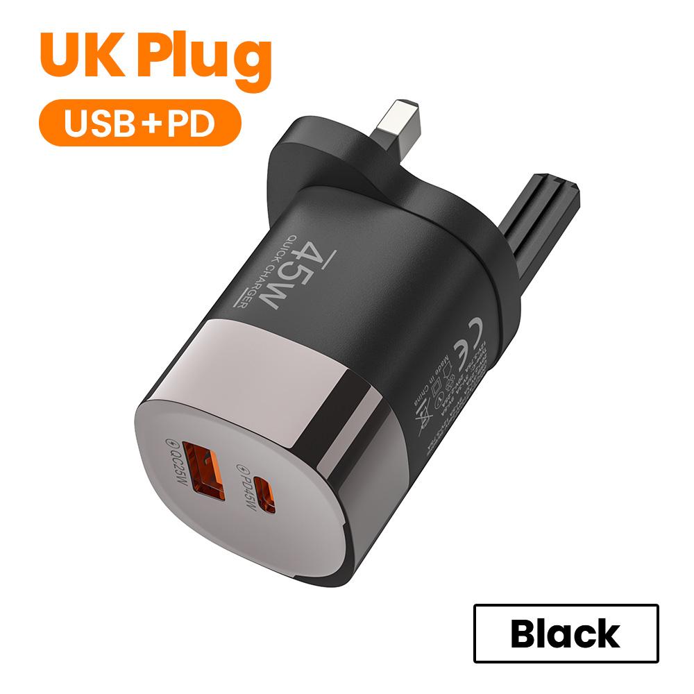 Двухпортовое USB Type C Зарядное устройство Быстрая зарядка 45 Вт QC PD 3.0 Дорожный Настенный Зарядный Адаптер Быстрые USB Зарядки Для Телефона EU US UK Штекер 5