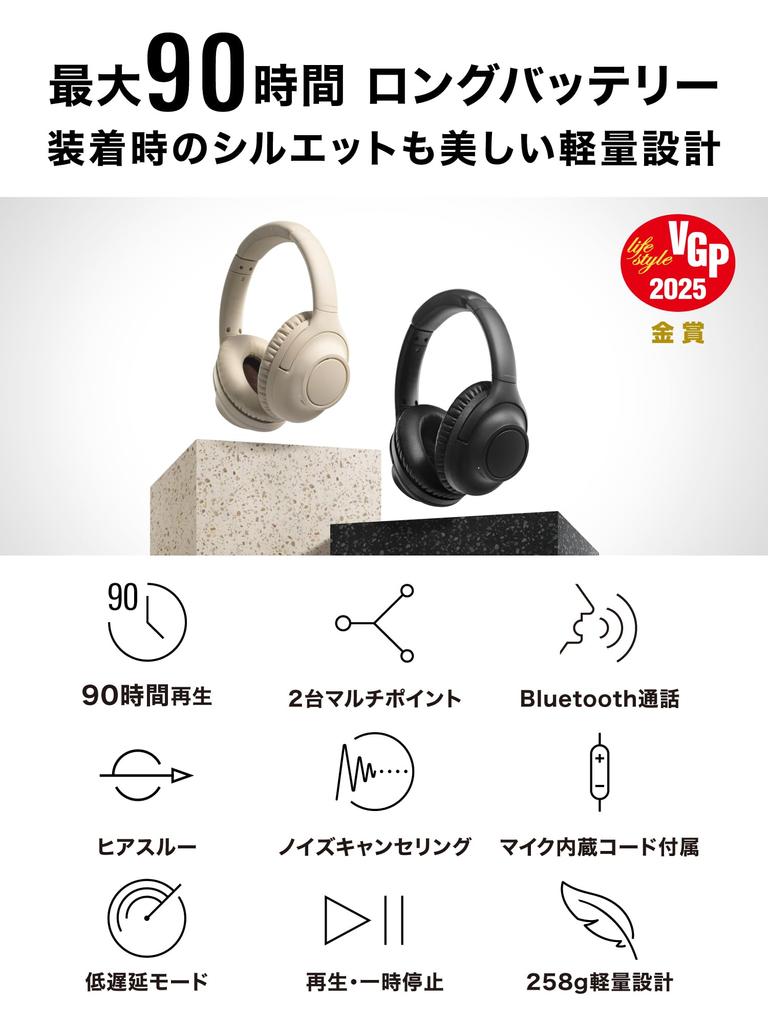 Wireless Headphones Noise Canceling Bluetooth Sealed Type To Approximately 90 Hours of Fast AAC External Sound Low Delay Black Audio-Technica