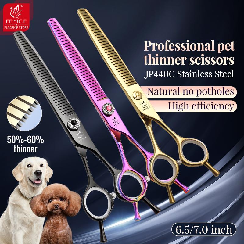 Fenice Сталь JP440C 6.5/7 дюймов Прямые Тонкие Филировочные Ножницы для Груминга Собак Ножницы для Собак Инструменты Процент Филировки 50-60%