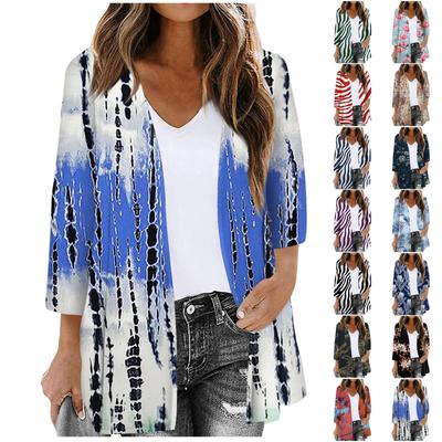 Женский кардиган, свободный, повседневный, с принтом, рукавами 3/4, кардиган, верхнее пальто