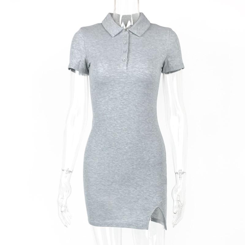 Summer Sexy Bodycon Dress With Polo Neck Short Sleeve Knitted Fabric For Club Wear