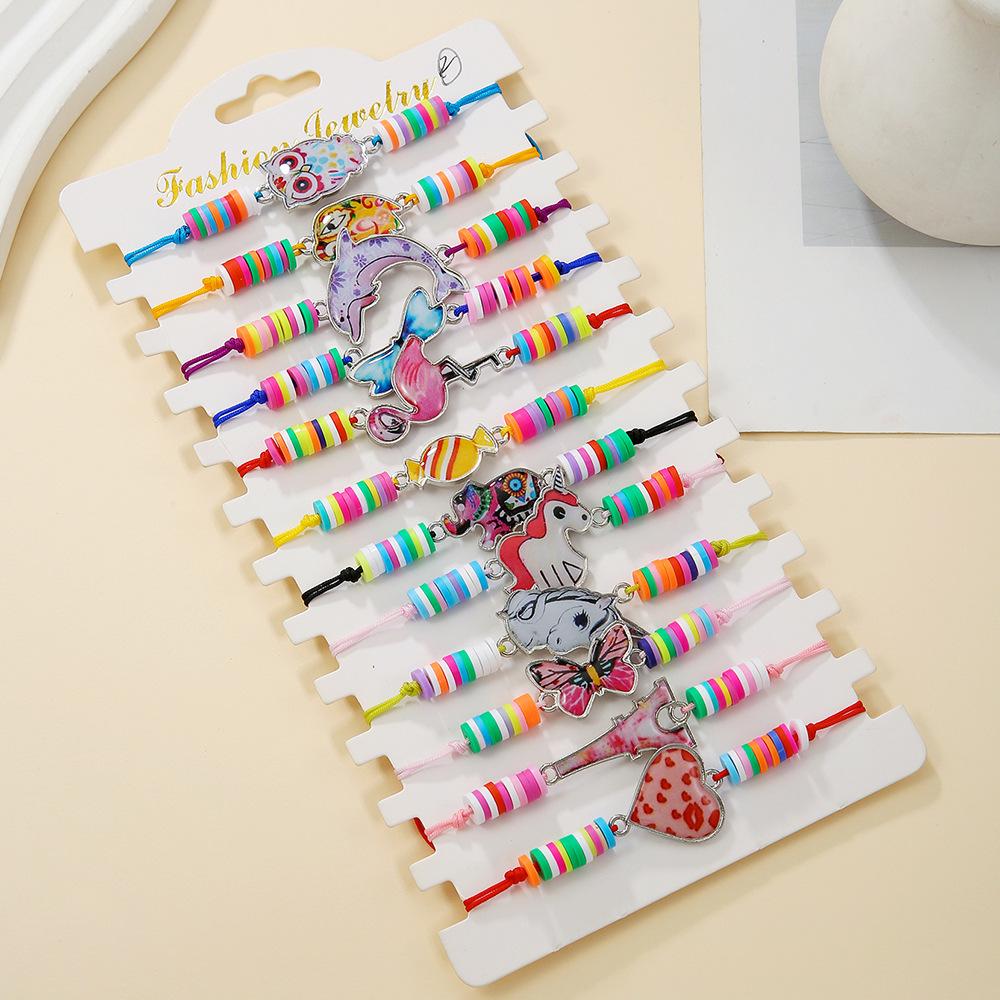 Hand-woven bracelet set, colorful soft pottery cartoon acrylic accessories, cute children's bracelet.