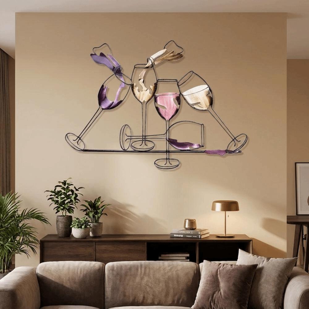 Iron Art Colorful Wine Glass Wall Art 2D Flat Wall Art Sculpture Wine Cup Wall Hanging Living Room