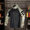 Мужская тактическая рубашка камуфляжной расцветки с длинным рукавом, топ с воротником-стойкой 45661, боевая футболка на молнии, камуфляж