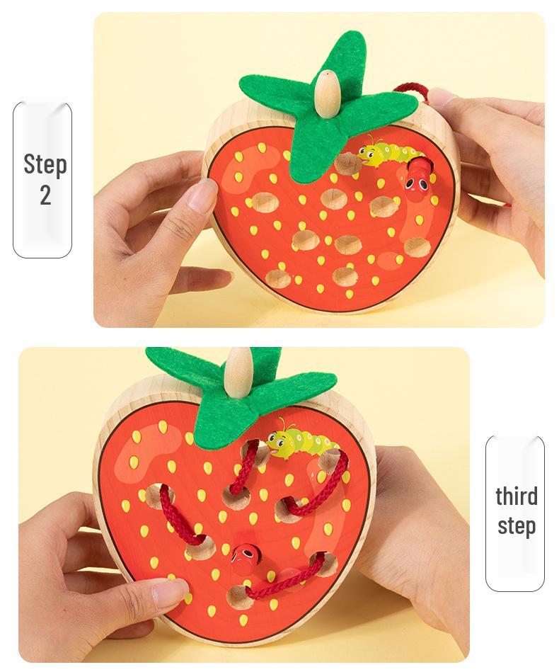 Деревянная игра-шнуровка «Фрукты»: Пазл Монтессори «Червячок и яблоко» для детей