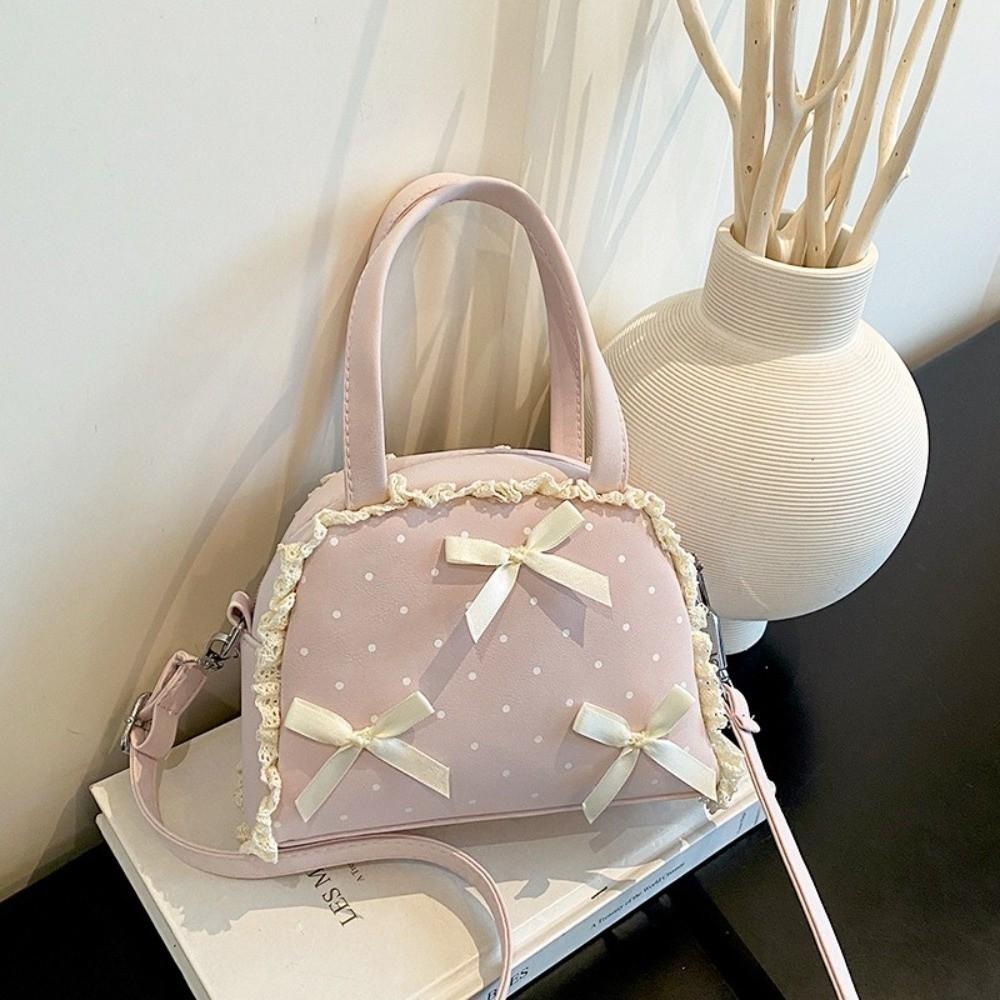 Top Handle Polka Dot Handbag Ruffles Shoulder Bag Sweet Leather Crossbody Bag Shopping
