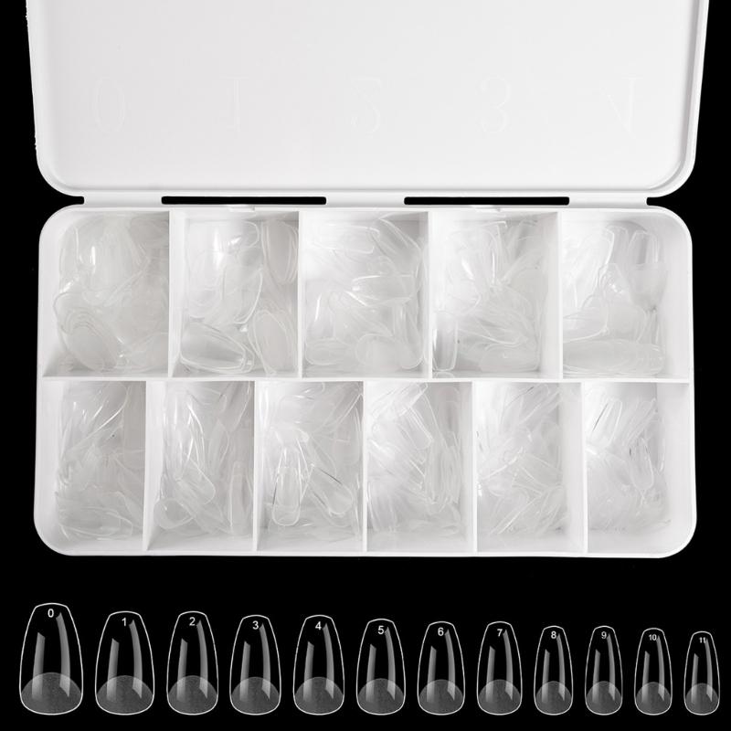 Средние миндалевидные гелевые типсы для ногтей 550 шт. Предварительно матированные прозрачные накладные ногти для профессионального и начинающего использования