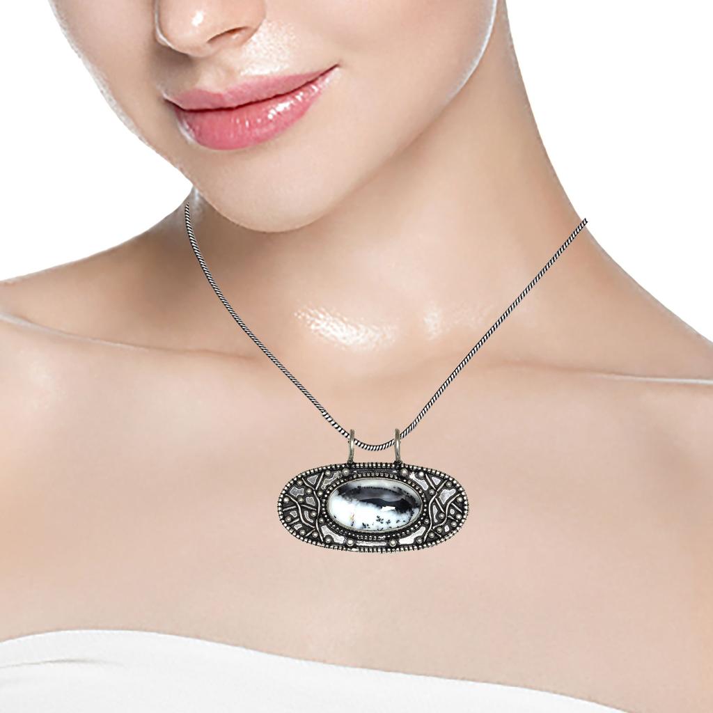 Dendrite Silver Necklace Garnet Gifted Jewelry Opal, 18" Gemstone Opal