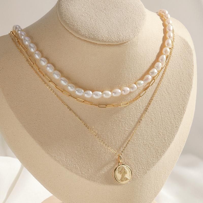 Mcel 14K Divine Triple Chain Layered Necklace