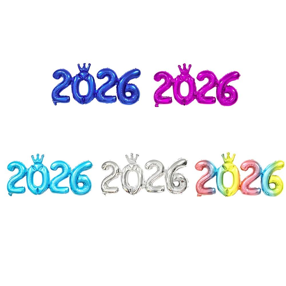 2026 Блестящий фольгированный шар-корона для празднования Нового года, украшения из алюминиевой пленки для вечеринки, праздничное украшение в цифровой тематике