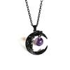 Gothic Black Crescent Purple Gemstone Pendant Necklace Punk Party Jewelry Gift For Women Girls