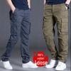 Мужская повседневная рабочая одежда: Износостойкие, свободные брюки прямого кроя с несколькими карманами для весны и осени