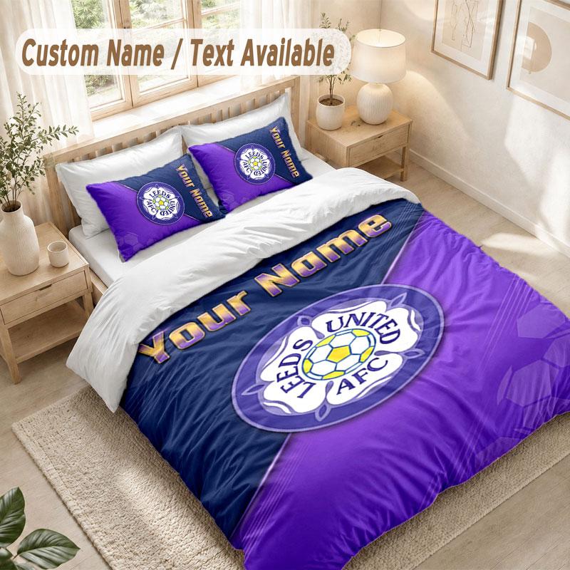 Custom Name Bedding Set 3 PiecesLeeds United Print Duvet Cover + 2 Pillowcases Soft Bed Decor